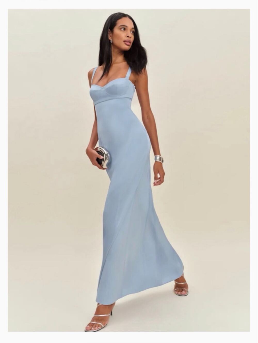 SZ 12 Reformation Britney Satin Dress Blue Mist NWT